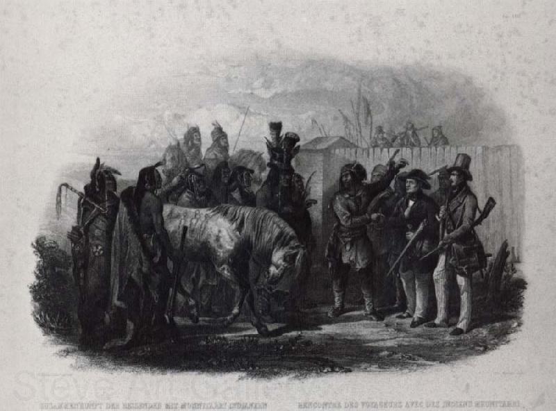Karl Bodmer The Travelers meeting with Minnetarree indians near fort clark Spain oil painting art